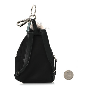 FENDI Nylon Shiny Nappa Nutria Fox Fur Monster Eyes Mini Backpack Charm Black Multicolor