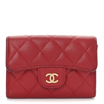 CHANEL Caviar Quilted Flap Card Holder Wallet Red