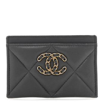 CHANEL Lambskin Quilted Chanel 19 Card Holder Dark Grey