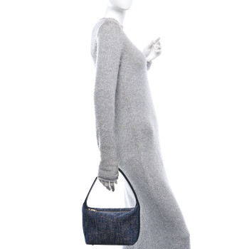 BOTTEGA VENETA Denim Boucle Wallace Shoulder Bag Navy White Space