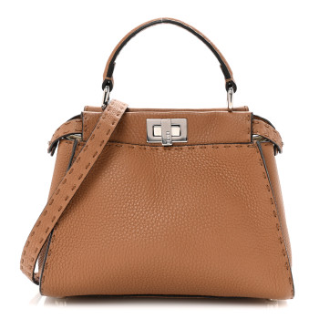 FENDI Cuoio Romano Selleria Bi-Color Mini Peekaboo Iconic Satchel Mou Milk