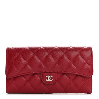 CHANEL Caviar Quilted Large Gusset Flap Wallet Red