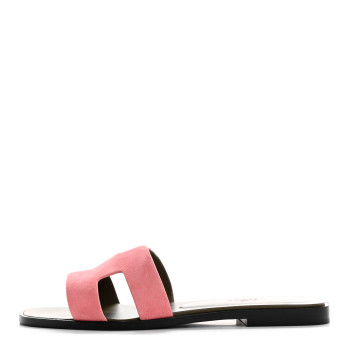 HERMES Suede Goatskin Oran Sandals 37.5 Rose Du Desert