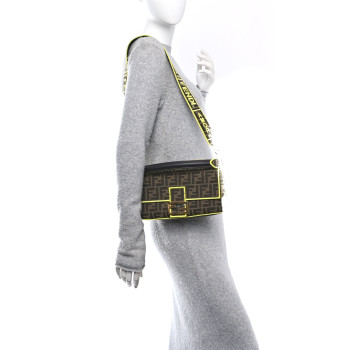 FENDI Fabric Jacquard FF 1974 Large Baguette Tobacco Moro Giallo Fluo