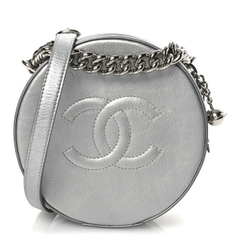 CHANEL Metallic Glazed Calfskin Round As Earth Evening Bag Silver