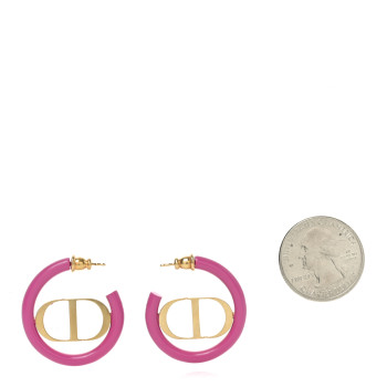 CHRISTIAN DIOR Metal Enamel 30 Montaigne Hoop Earrings Pink Gold
