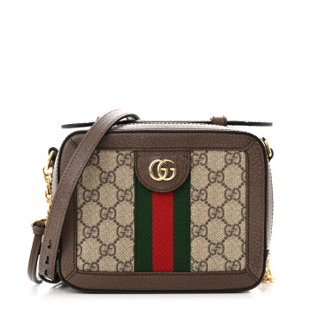 GUCCI GG Supreme Monogram Mini Ophidia Top Handle Shoulder Bag Brown