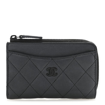 CHANEL Pearly Lambskin Quilted Zip Card Holder So Black