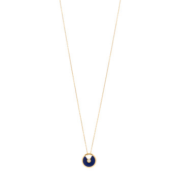 CARTIER 18K Yellow Gold Diamond Lapis Lazuli SM Amulette de Cartier Pendant Necklace