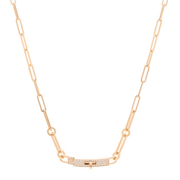 HERMES 18K Rose Gold Diamond Pave Kelly Chaine Choker Necklace