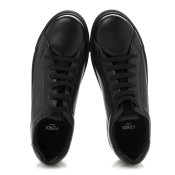 FENDI Vitello Karligraphy Embossed Low Top Sneakers 38 Black