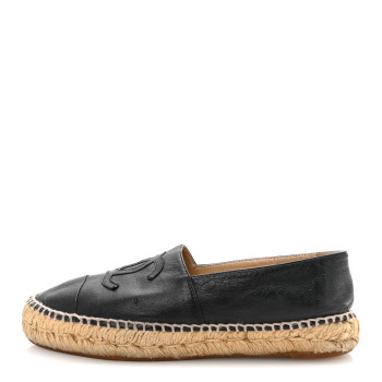 CHANEL Lambskin CC Espadrilles 38 Black