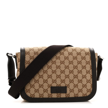 GUCCI Monogram Flap Messenger Bag Beige Dark Brown