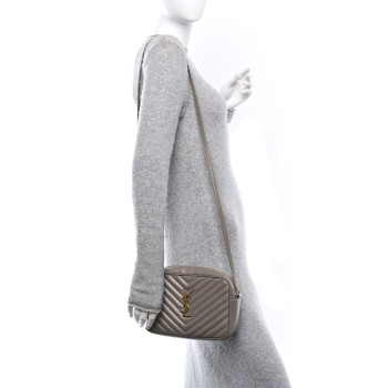 SAINT LAURENT Calfskin Matelasse Monogram Lou Camera Bag Greyish Brown