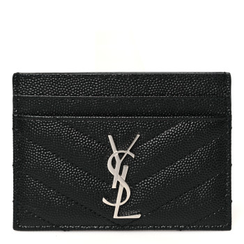 SAINT LAURENT Grain De Poudre Matelasse Chevron Credit Card Case Black
