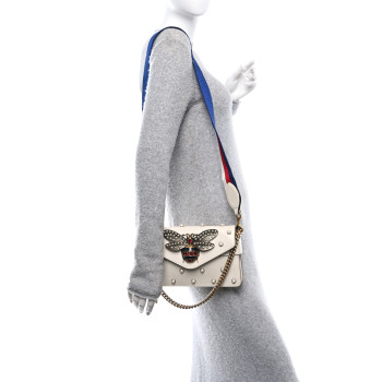 GUCCI Nappa Pearl Studded Mini Queen Margaret Broadway Shoulder Bag Mystic White