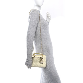 CHRISTIAN DIOR Lambskin Cannage Mini Lady Dior Soft Yellow