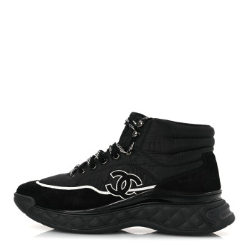 CHANEL Fabric Suede Mens CC Sneakers 41 Black