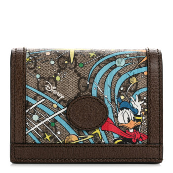 GUCCI X DISNEY GG Supreme Monogram Donald Duck Interlocking G Card Case Beige Multicolor New Acero