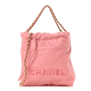 CHANEL Shiny Caviar Quilted Mini Chanel 22 Coral