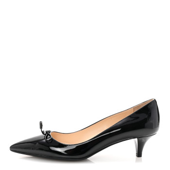 PRADA Vernice Pointed Toe 50mm Bow Pumps 38 Black