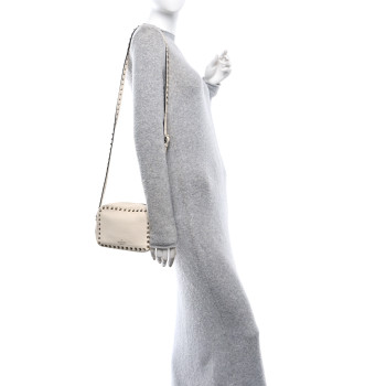 VALENTINO GARAVANI Grained Calfskin Rockstud Camera Crossbody Bag Ivory