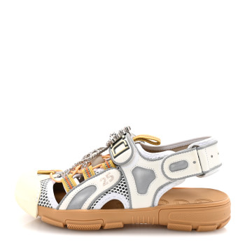 GUCCI Mesh Fabric Tinsel Sport Sandals 37 White Silver