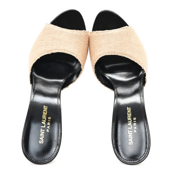 SAINT LAURENT Raffia Calfskin La 16 95 Mule Sandals 39 Cammello