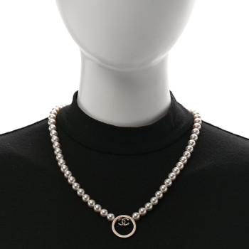 CHANEL Pearl CC Round Long Necklace Gold White