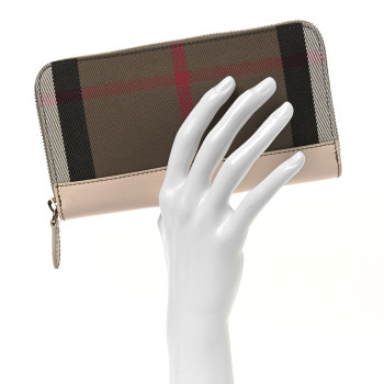 BURBERRY House Check Large Ziggy Zip Around Wallet Pale Cameo