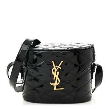SAINT LAURENT Patent Matelasse Monogram June Box Bag Black