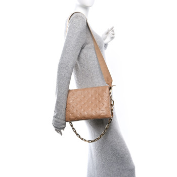 LOUIS VUITTON Lambskin Embossed Monogram Coussin PM Camel