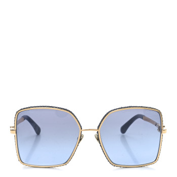 CHANEL Metal Calfskin Denim Square Sunglasses 4288Q Blue
