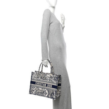 CHRISTIAN DIOR Canvas Embroidered Medium Dioriviera Toile De Jouy Reverse Book Tote Blue