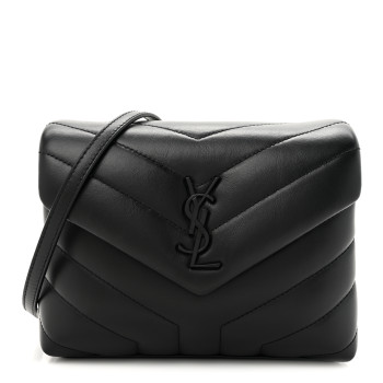 SAINT LAURENT Calfskin Y Quilted Monogram Monochrome Toy Loulou Crossbody Bag Black
