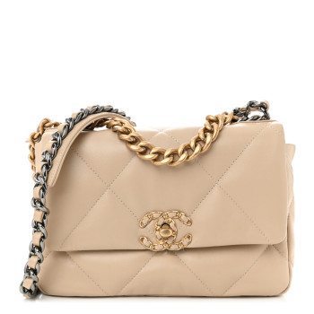 CHANEL Lambskin Quilted Medium Chanel 19 Flap Beige