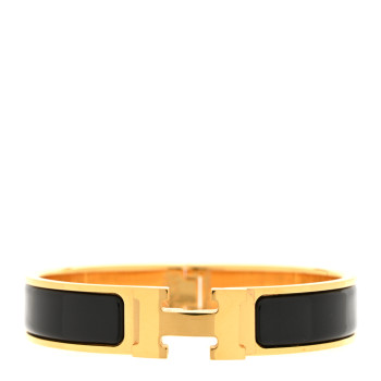 HERMES Enamel Narrow Clic Clac H Bracelet PM Black