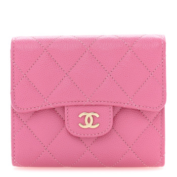 CHANEL Caviar Quilted Compact Flap Wallet Pink