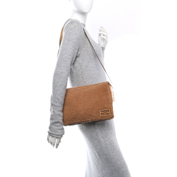 FENDI Shearling Vitello Medium Simply Fendi Shoulder Bag Miele Scuro