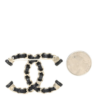 CHANEL Lambskin CC Chain Brooch Black Gold