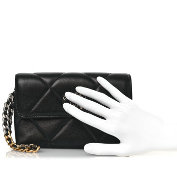 CHANEL Lambskin Quilted Chanel 19 Flap Clutch Black