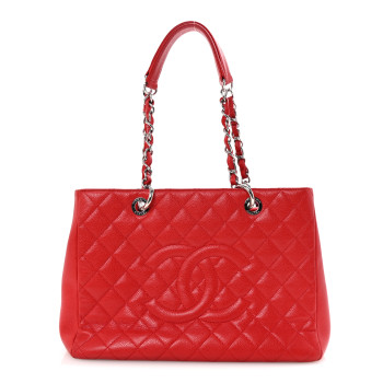 CHANEL Caviar Quilted Grand Shopping Tote GST Red