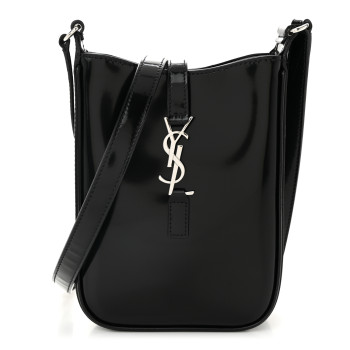 SAINT LAURENT Patent Calfskin Mini Le 5 A 7 Vertical Hobo Black