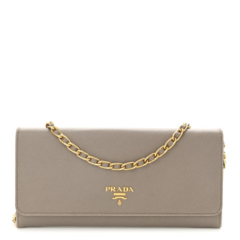 PRADA Saffiano Metal Oro Chain Wallet Argilla