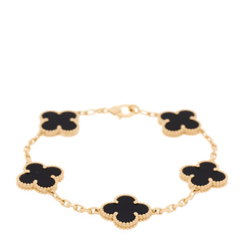 VAN CLEEF & ARPELS 18K Yellow Gold Black Onyx 5 Motifs Vintage Alhambra Bracelet