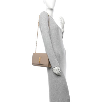 SAINT LAURENT Grain De Poudre Medium Monogram Kate Satchel Dark Beige