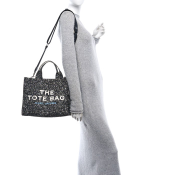 MARC JACOBS Cotton Canvas Floral Print Medium The Traveler Tote Bag Black