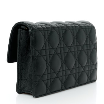 CHRISTIAN DIOR Lambskin Cannage Lady Dior Chain Pouch Black