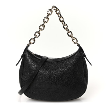 GUCCI Grainy Calfskin GG Embossed Emblem Small Half Moon Shoulder Bag Black
