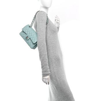 CHANEL Caviar Quilted Small Double Flap Light Blue
